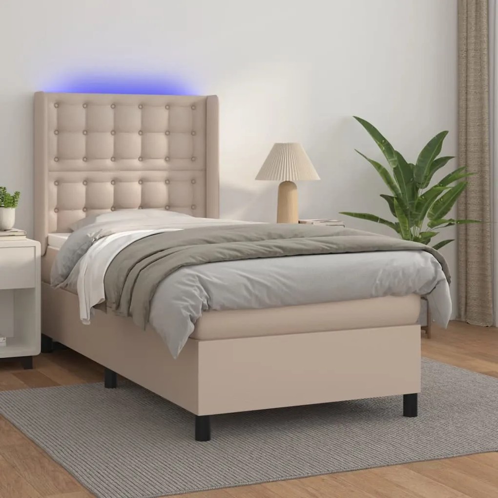 Giroletto Molle Materasso E Led Cappuccino 90x200 Cm Similpelle /