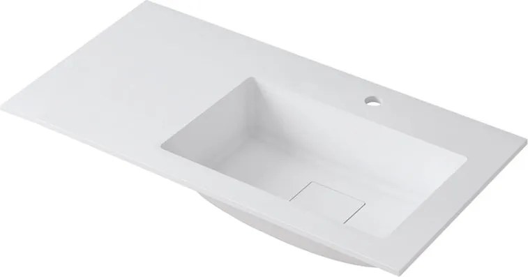 Lavabo a incasso rettangolare vasca a destra L 90.5 x H 15 x P 46 cm in resina bianco opaco