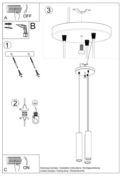 Sollux SL.1012 - Lampadario a sospensione con filo LINO 3xGU10/40W/230V
