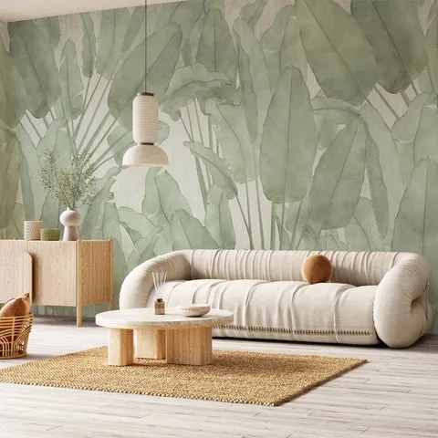 Carta Da Parati Geometric palm (verde) in TNT LISCIA- 260x300 cm