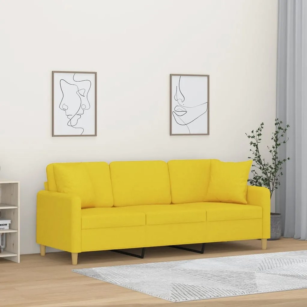 Divano A 3 Posti Con Cuscini Giallo Chiaro 180 Cm İn Tessuto /