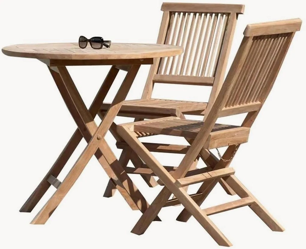 Set da bistrò pieghevole da giardino in legno di teak Fun, set da 3