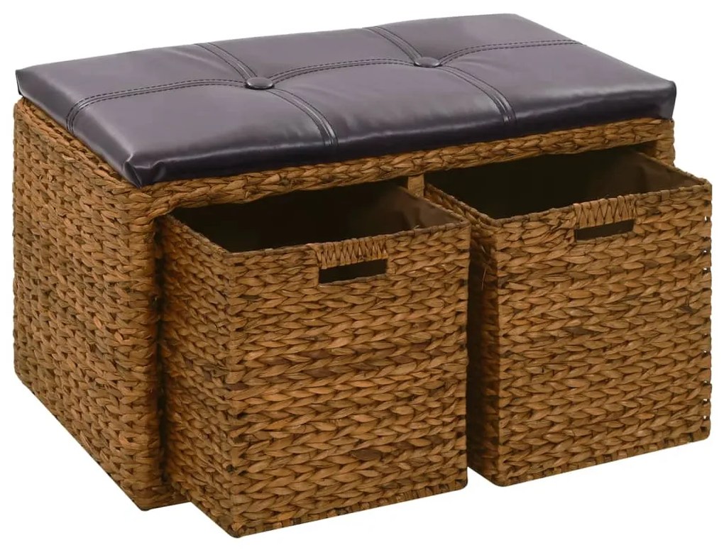 Panca İn Giunco Con 2 Ceste 71x40x42 Cm Marrone /