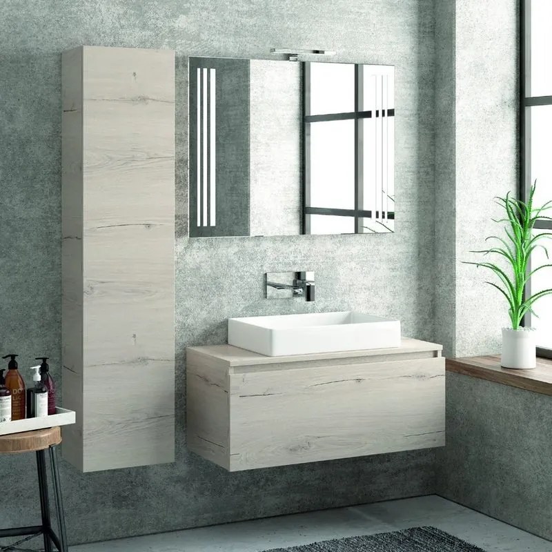 Composizione bagno sospesa 100cm mobile specchio e colonna - KAMALU