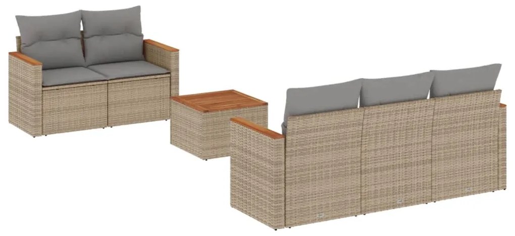 Set divano da giardino 6 pz con cuscini beige in polyrattan