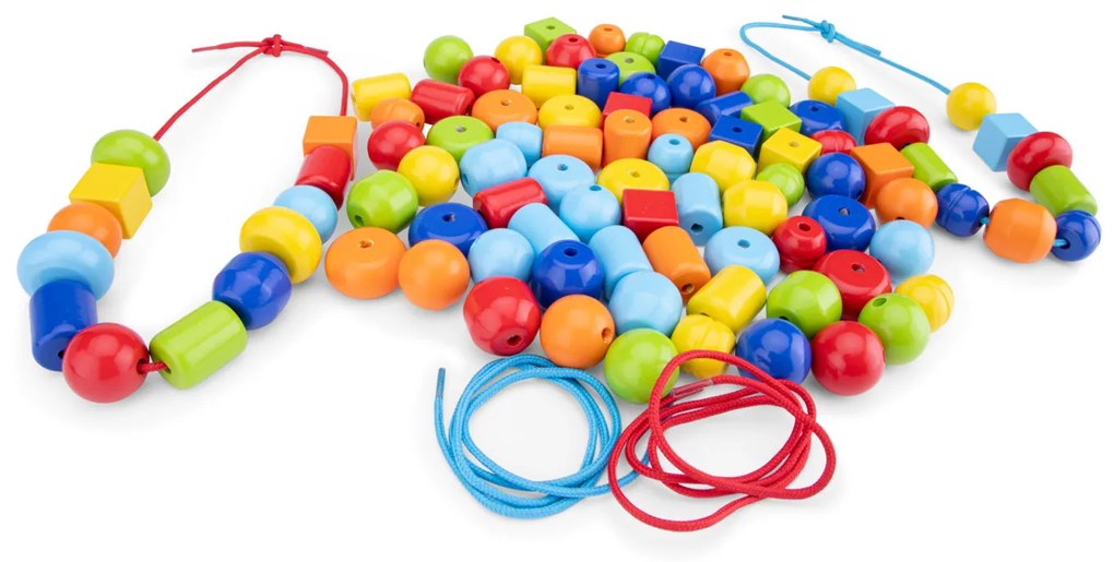 Perline di legno - 96 pezzi + 4 fili