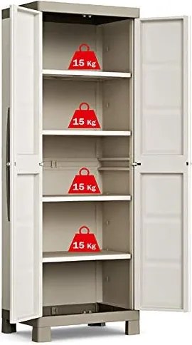 Armadio da Esterno 4 Ripiani 65x45x182H cm in Plastica Keter Excellence Alto Beige/Tortora...