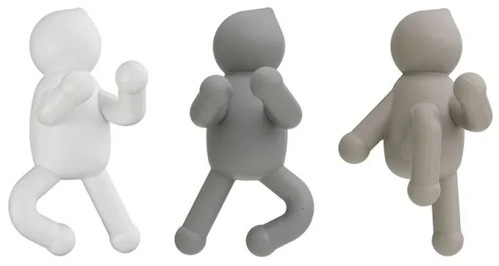 Set 3 appendini da muro bianco grigio e tortora fissaggio con viti o adesivo Bruce