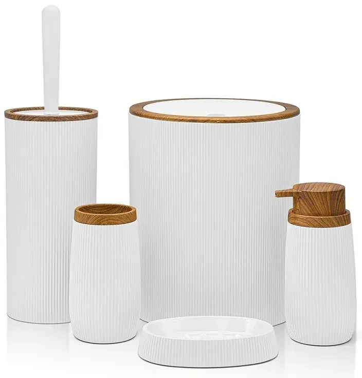 Portascopino wc Bianco dettagli effetto legno serie Blob