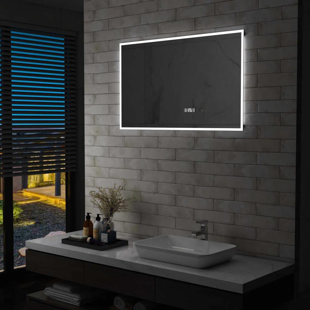 Specchio LED Bagno con Sensore Tattile Schermo Orario 100x60cm