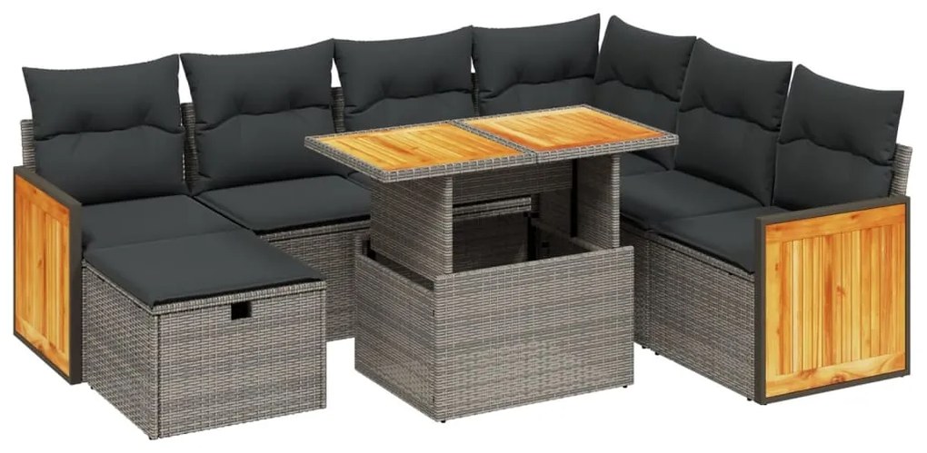 Set divano da giardino 8 pz con cuscini grigio in polyrattan