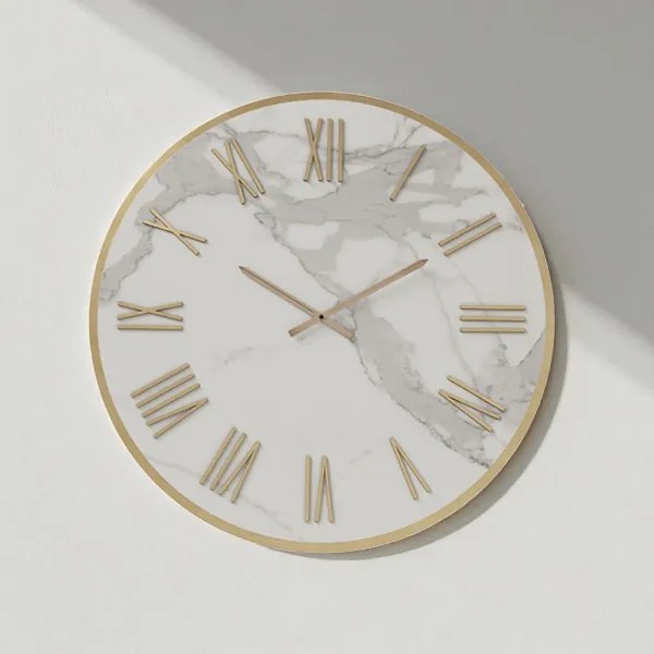 Orologio rotondo D40 cm ANSEL in kerlite Bianco con dettagli Rame