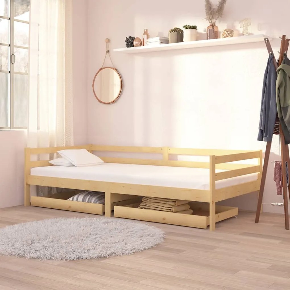Divano letto con cassetti 90x200 cm legno massello di pino