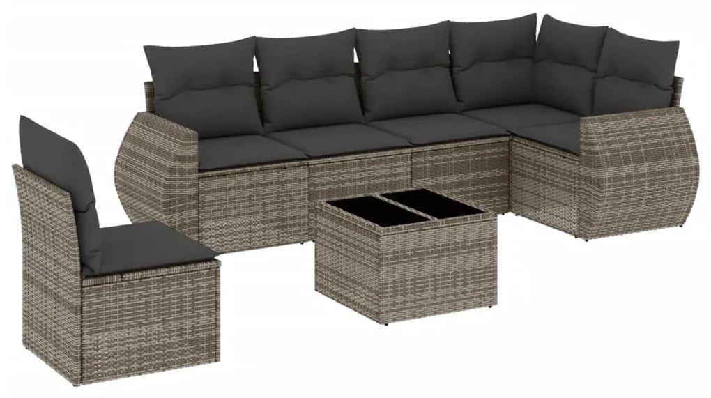 Set divani da giardino 7 pz con cuscini grigio in polyrattan