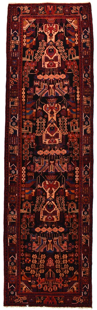 Hamedan Tappeto 120 x 400 Nero (Iran) Annodato A Mano