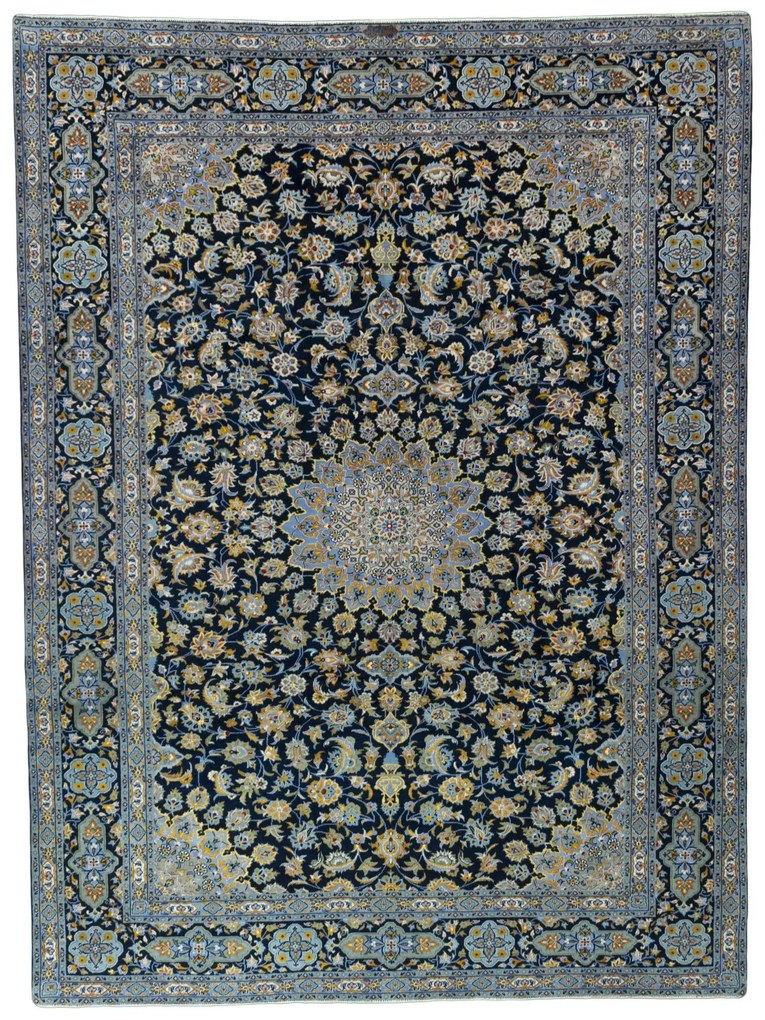 Kashan Tappeto 280x380 Blu (Iran) Annodato A Mano