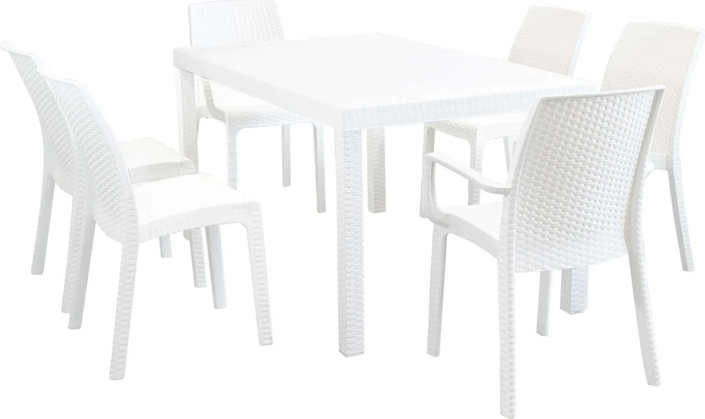 CALIGOLA - set tavolo in resina effetto rattan cm 150 x 90 x 74 h con 4 sedie e 2 poltrone Alma