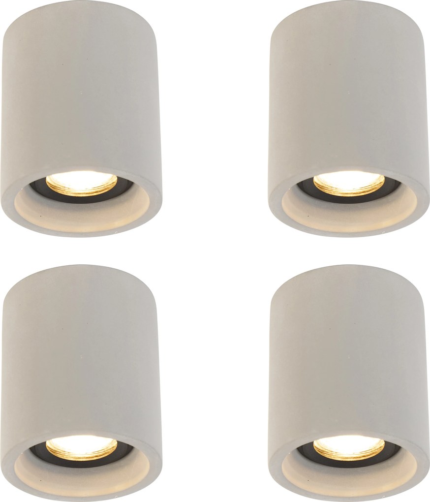 Set di 4 faretti da soffitto rustici rotondi in cemento - Deep