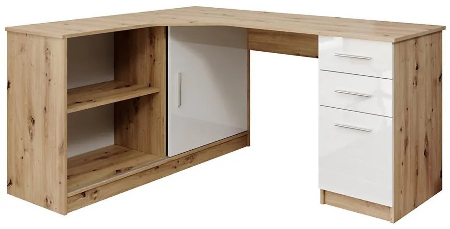 Scrivania con ripiano e cassetti ROBERTO, lato destro, rovere artisan/bianco