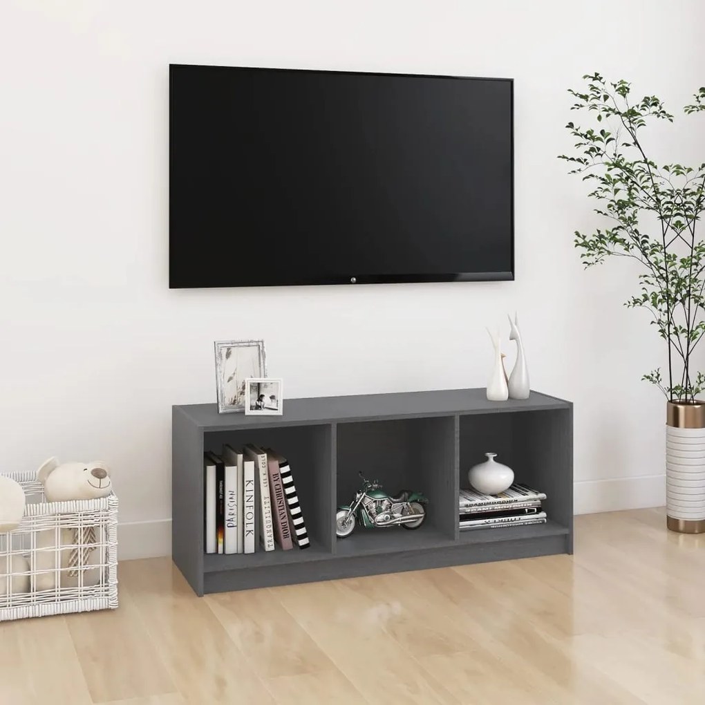 Mobile Porta Tv Grigio 104x33x41 Cm İn Legno Massello Di Pino /