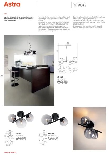 Redo 01-3988 - Lampadario a plafone ASTRA 3xG9/8W/230V nero