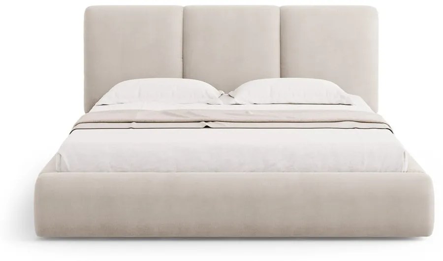 Letto matrimoniale imbottito beige con contenitore con griglia 160x200 cm Brody - Mazzini Beds