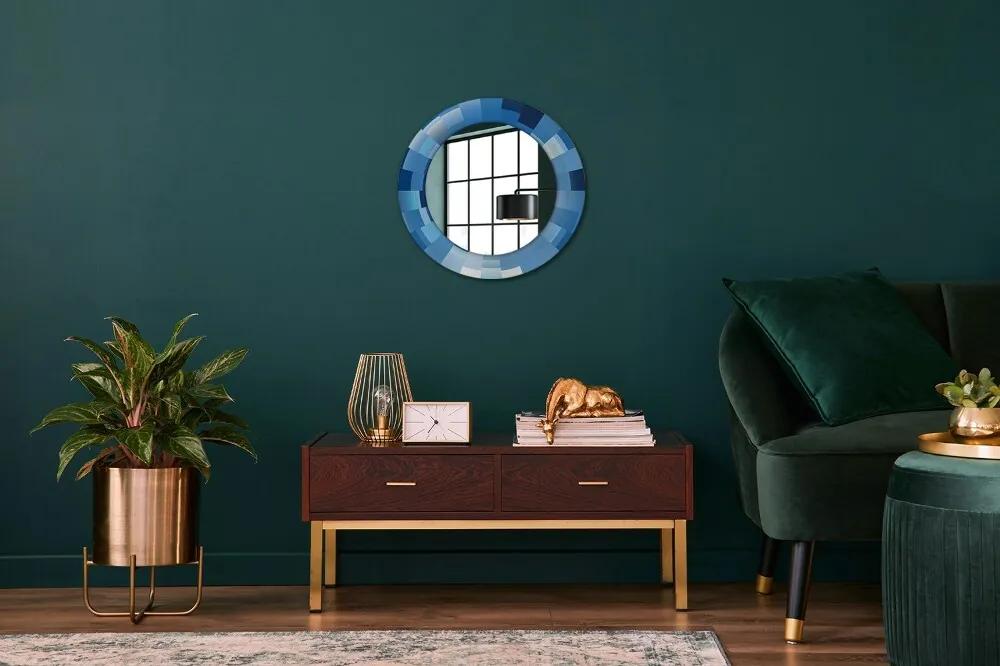 Specchio rotondo cornice con stampa Abstract blu fi 50 cm