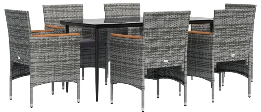 Set da pranzo da giardino 7 pz con cuscini grigio e nero