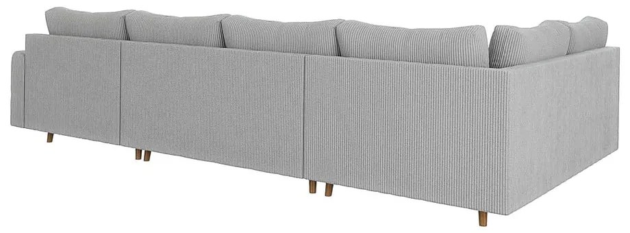 Divano angolare in velluto a coste grigio chiaro (angolo destro/U) Ariella - Ropez