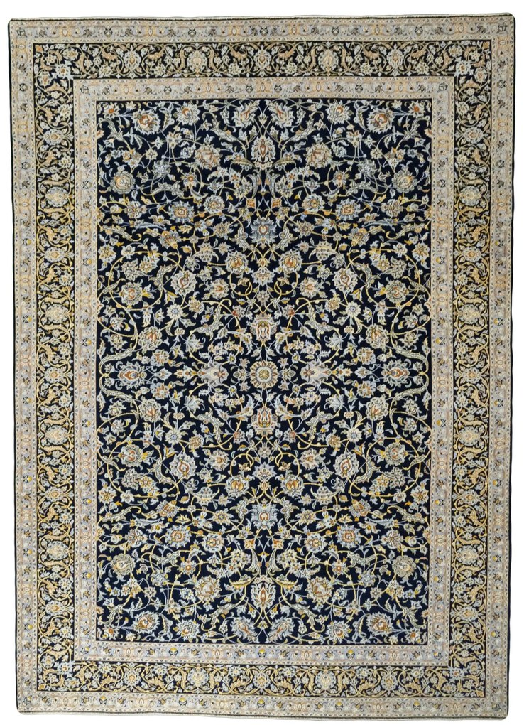 Kashan Tappeto 230 x 320 Blu (Iran) Annodato A Mano