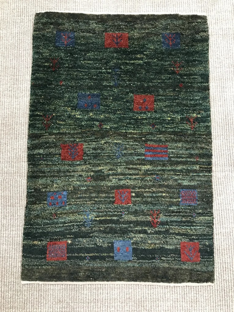 Gabbeh Tappeto 90 x 60 Verde (Iran) Annodato A Mano
