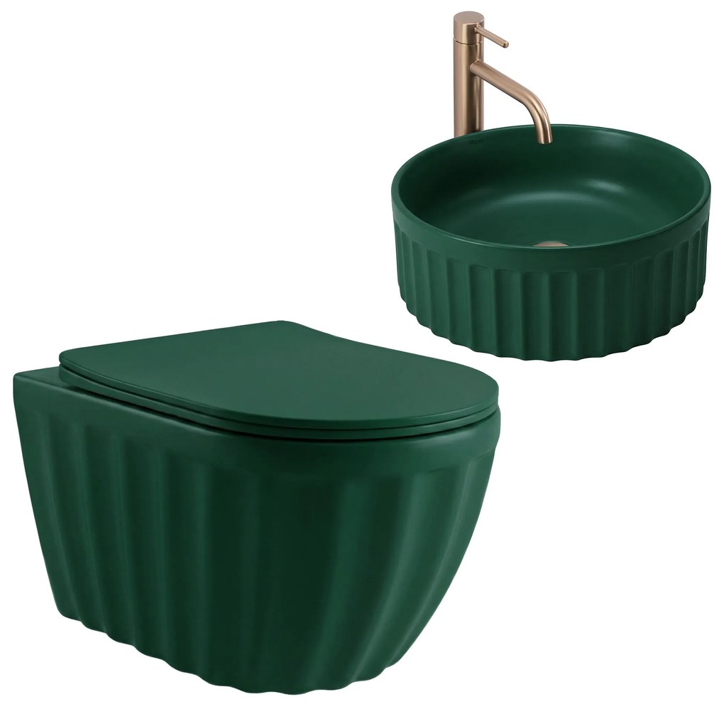 Set: WC sospeso + Lavabo da appoggio Rea Duo Matcha Matt
