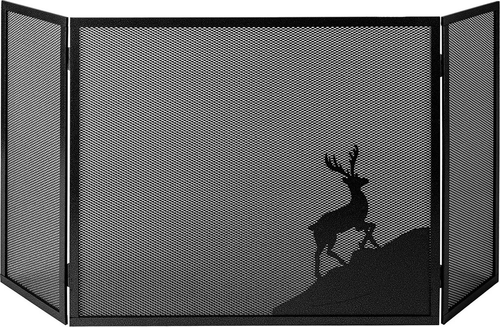 Parascintille per Camino a 3 Ante Design Cervo 20+60+20x50 cm in Ferro Verniciato Grigio Martellato...