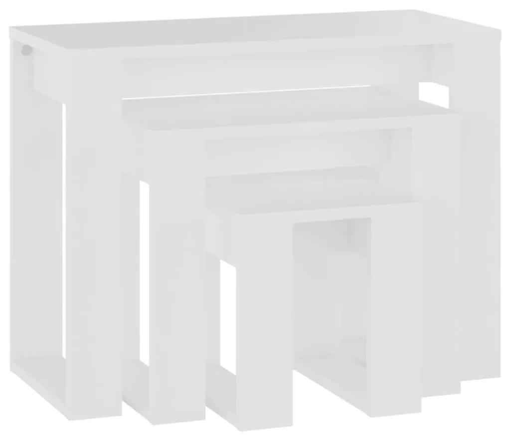 Tavolini impilabili 3 pz bianchi in legno multistrato
