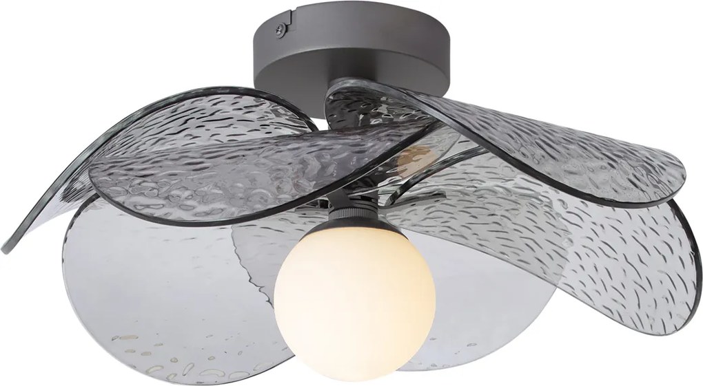 Plafoniera di design argento con vetro fumé a coste - Kemner