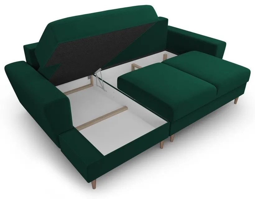 Divano angolare verde allungabile e con contenitore (con penisola a sinistra/con chaise lounge) con rivestimento in velluto Kyoto – Cosmopolitan Design