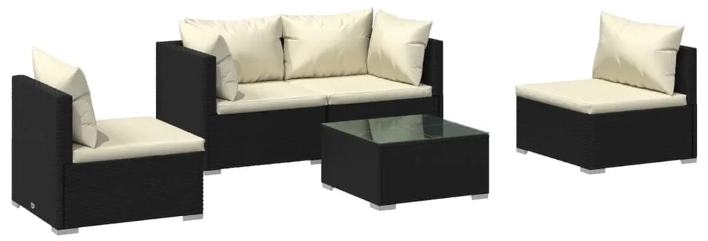 Set divani da giardino 5 pz con cuscini in polyrattan nero