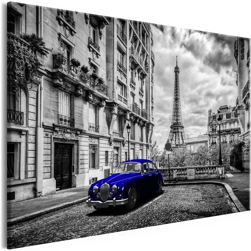 Quadro Car in Paris (1 Part) Blue Wide  Colore Grigio, Dimensioni e Misure 120x80