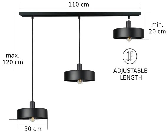 Lampadario con cavo ARCANE 3xE27/60W/230V nero