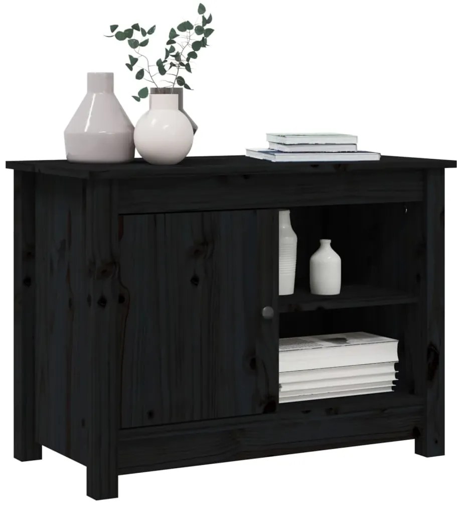 Mobile porta tv nero 70x36,5x52 cm in legno massello di pino