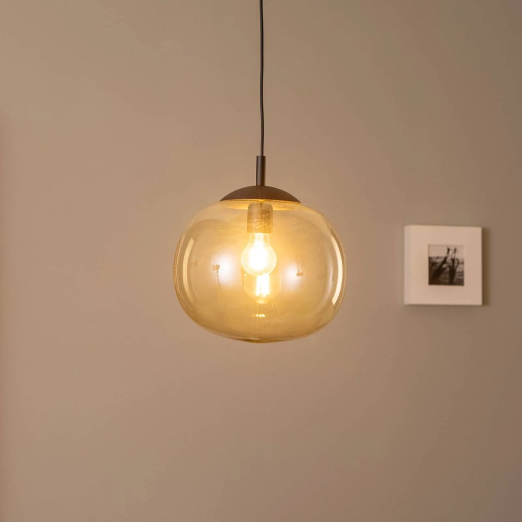 TK Lighting Lampada a sospensione Vibe, vetro marrone-trasparente, Ø 30 cm