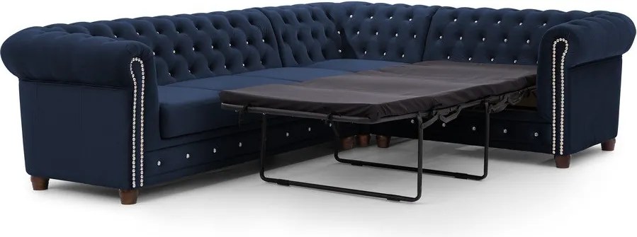 Divano angolare blu allungabile (con penisola a destra/a L) con rivestimento in velluto York Blik – Ropez