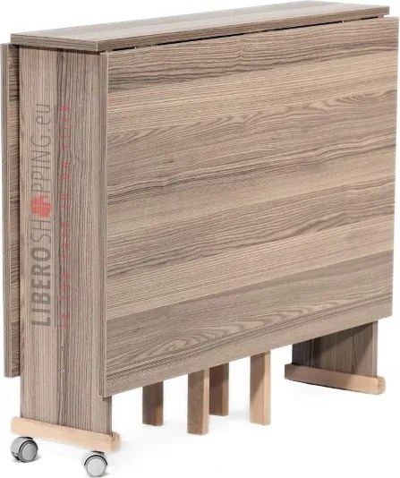 Tavolo richiudibile legno formica con ruote 140x90 cm GIORGIA Larice Grigio