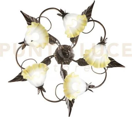 Plafoniera tristano marrone 5 luci attacco e14d. 68x20cm in metallo...