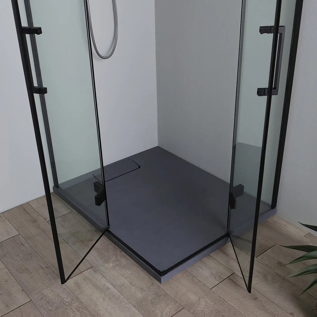 Box Doccia 120X80 Nero Doppia Porta Battente In Cristallo 6Mm | Lion