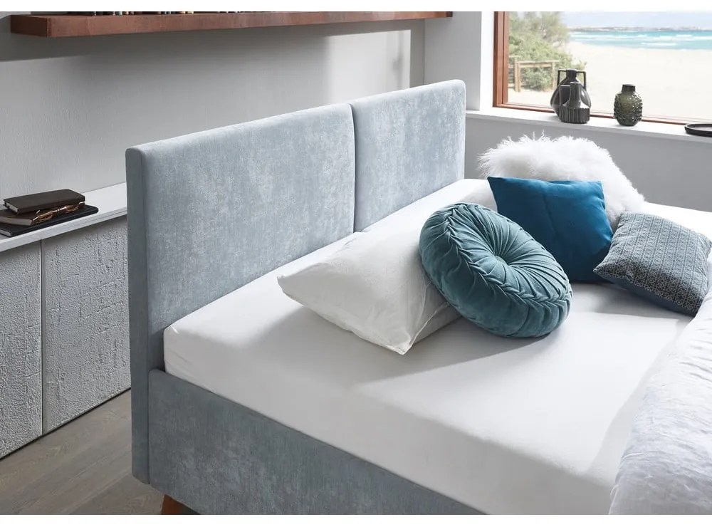 Letto matrimoniale imbottito azzurro con rete inclusa 160x200 cm Piano – Meise Möbel