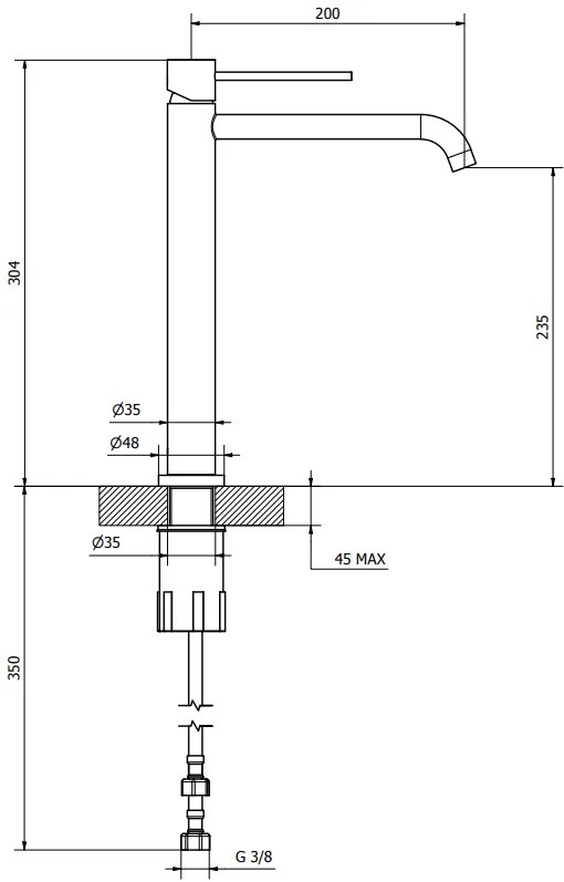 Miscelatore monocomando alto per lavabo con scarico click clack nero opaco Jabil 25