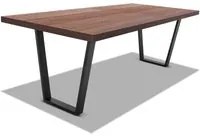 Tavolo da pranzo 160x90cm in legno e metallo con piedi trapezoidali e ripiano in colore legno teak