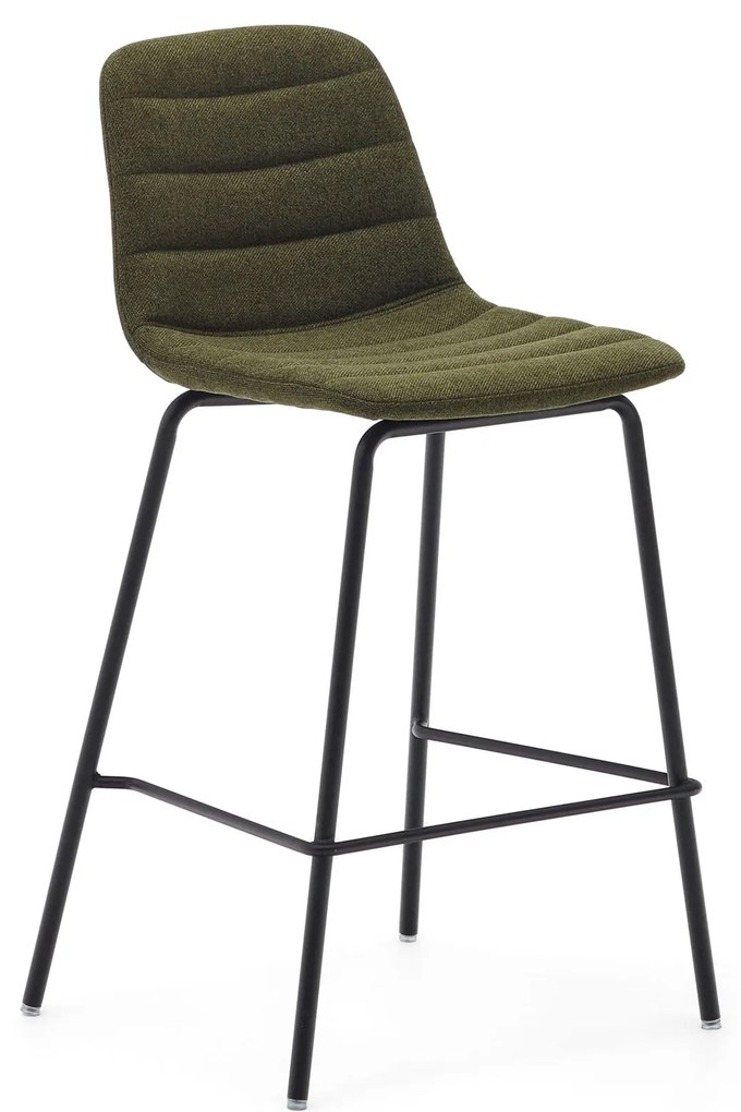 Kave Home - Sgabello Zunilda in ciniglia verde scuro e acciaio con finiture nero opaco, altezza 65 cm