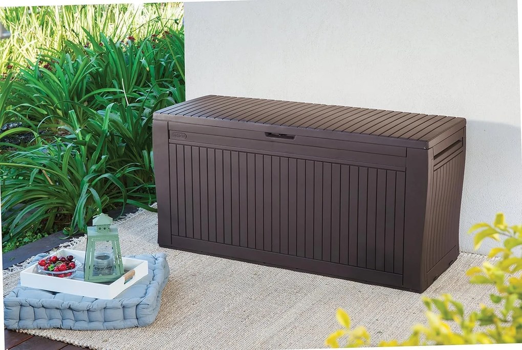 Baule Cassapanca da Esterno 116,7x57x44,7 cm in Resina Effetto Legno Keter Comfy Marrone...